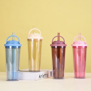 710ml Double Drink Lid Plastic Cup-Colorful Inner CasingHLT-2085 Plastic Tumbler