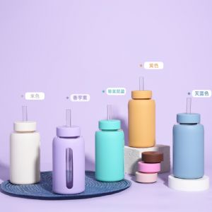 600ml Silicone Sleeve Borosilicate Glass Straw BottleHGB-044S Glass Bottle