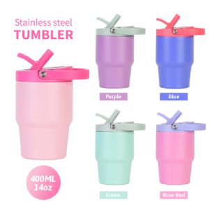 400ml (14oz) Stainless Steel Double-Walled Leak-Proof Foldable Straw Spout Portable Direct Drink Vacuum MugHVM-052-14 Vacuum Mug