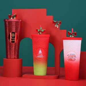 710ml Durian Cup Printing Christmas Water Bottle PatternHLT-2096DW Plastic Tumbler